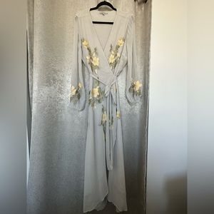 Hope and Ivy Elena Embroidered Pale Grey Wrap Maxi Dress